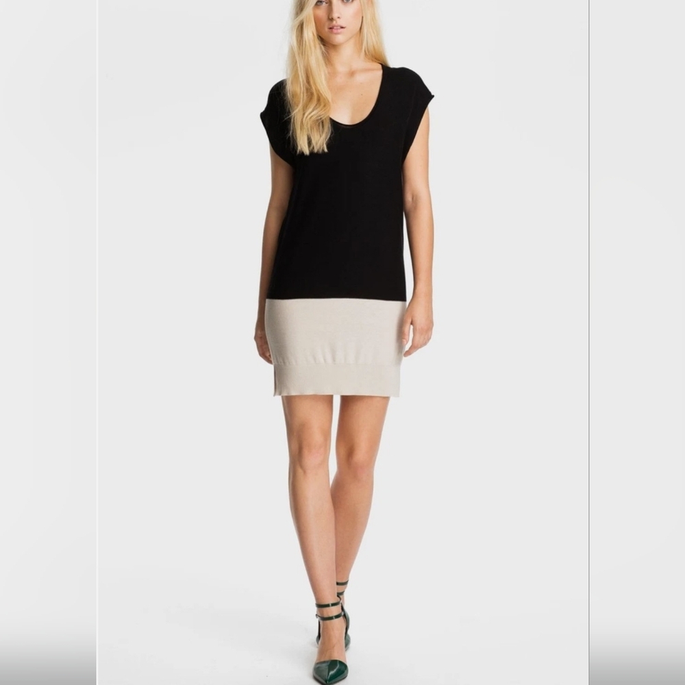 ​T by Alexander Wang Colorblock Knit Tunic Dress - Black & Beige - Size XS